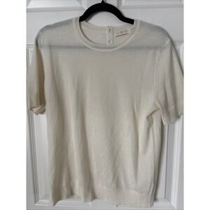 Tory Burch Short Sleeve Iberia Cashmere Sweater ivory Logo Button MSRP $325 sz L